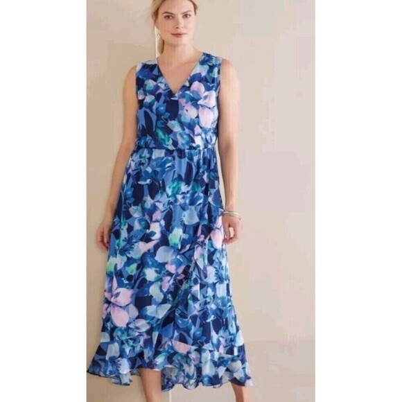 Soft Surroundings Dresses & Skirts - Soft Surroundings Ashlyn Maxi Dress Purple Floeal Elastic Waist Women’s Size L